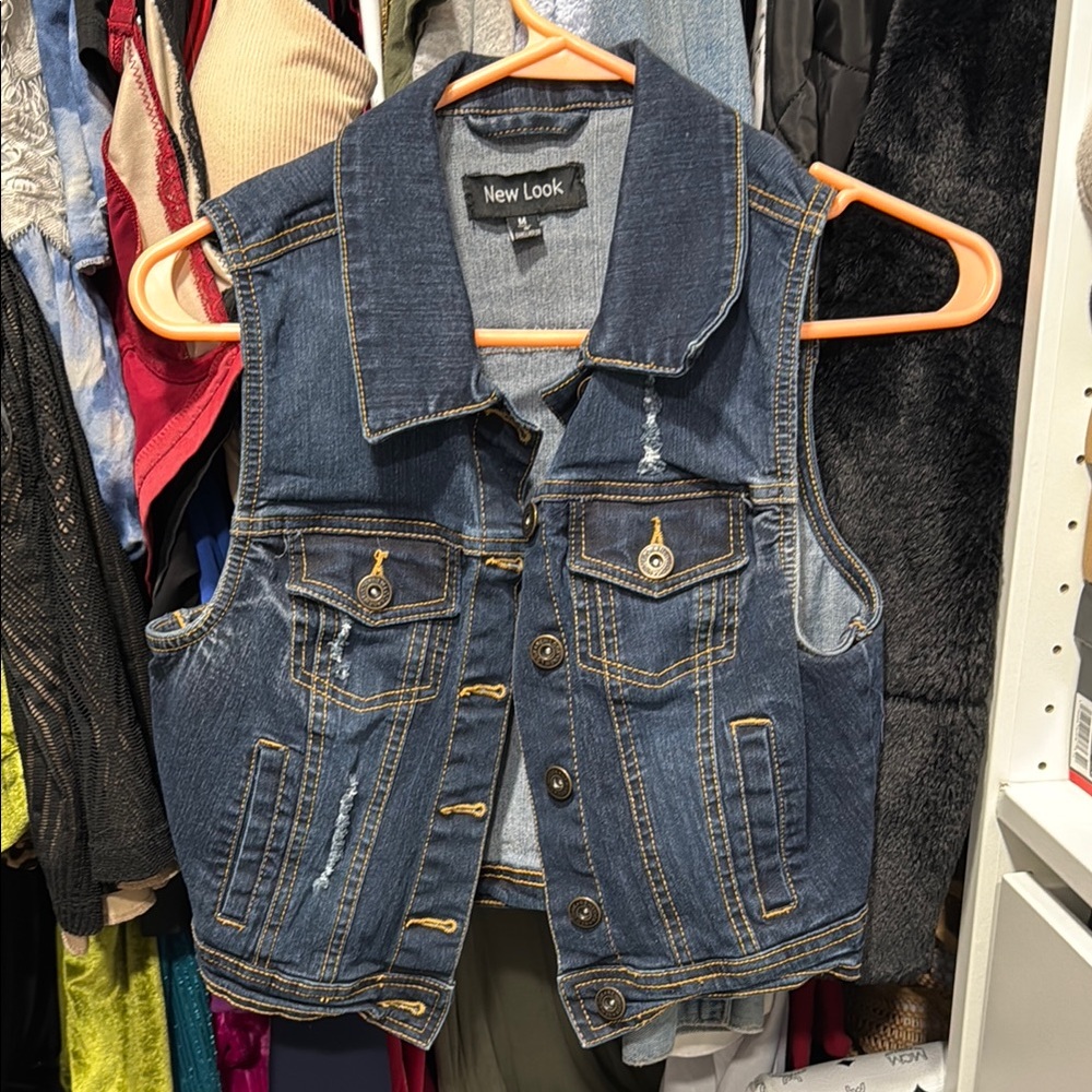 Denim Vest with Distressed Details